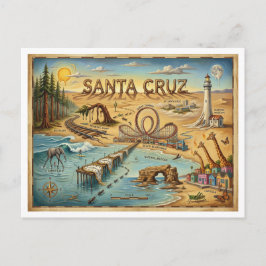 Cartão Postal Santa Cruz Pop Art Map – Bold Coastal Landmark