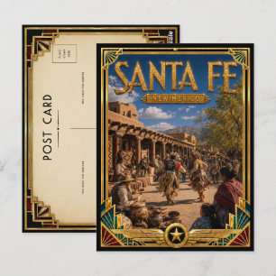 Cartão Postal Santa Fe Novo México Arte Deco Vintage Idade Doura
