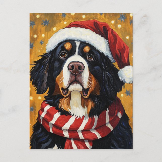 Cartão Postal Santa Hat Bernese Cão Festivo (Frente)