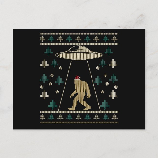 Cartão Postal Santa hat Bigfoot Alienígena Ufo Sasquatch (Frente)