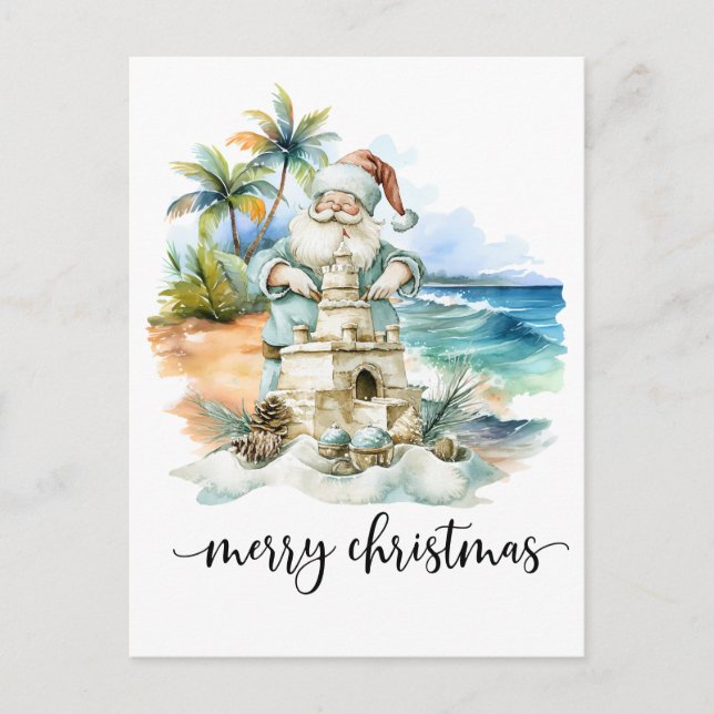 Cartão Postal Santa is building Sand Castle for Christmas (Frente)
