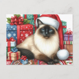 Cartão Postal Santa Siamese Cat Christmas Holiday 