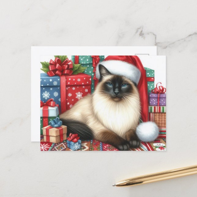 Cartão Postal Santa Siamese Cat Christmas Holiday  (Frente/Verso In Situ)