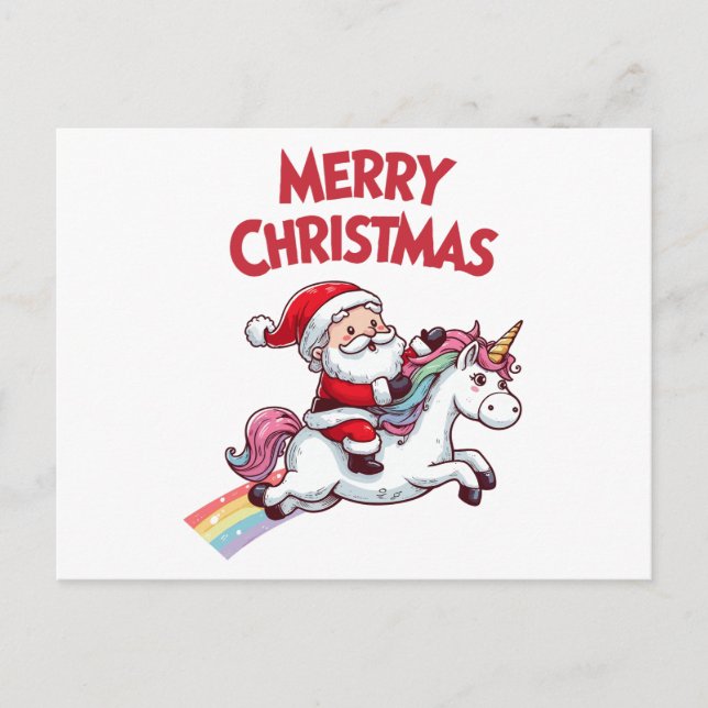 Cartão Postal Santa Unicorn Merry Christmas (Frente)