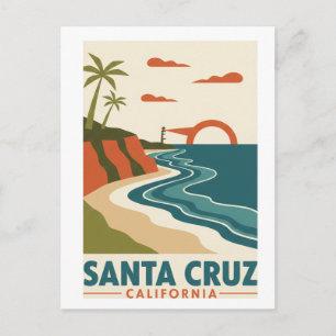Cartão Postal SantaCruz Califórnia Estilo de Mapa Moderno de Mea