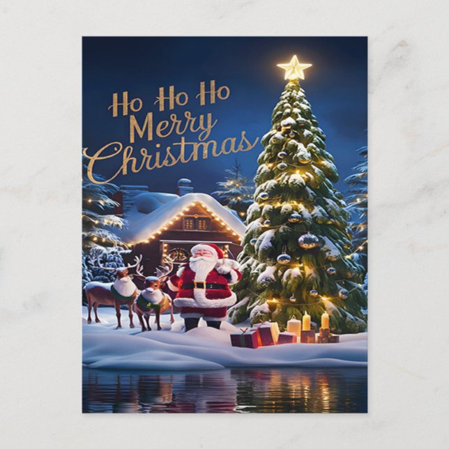 Cartão Postal Santas Magia Atravessa Noite Neve (Frente)