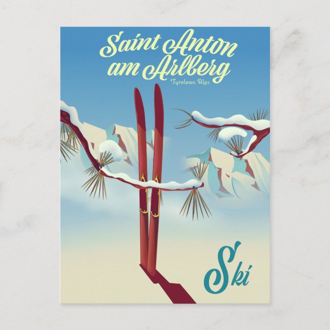Cartão Postal Santo Anton am Arlberg, Alpes do Tirolean, Áustria (Frente)
