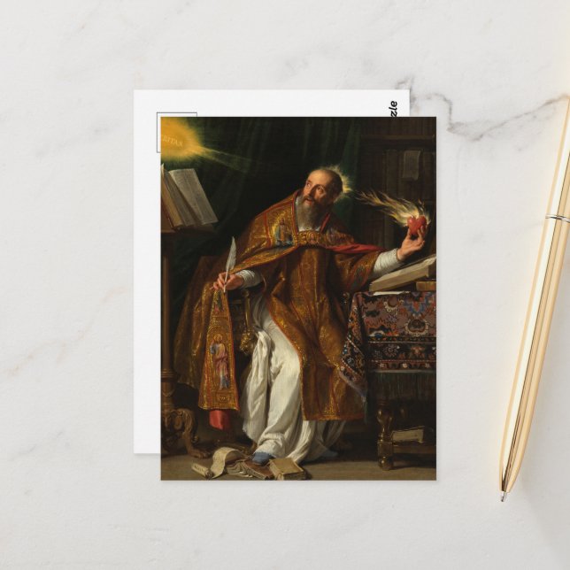 Cartão Postal Santo Augustine por Philippe de Champaigne (Frente/Verso In Situ)