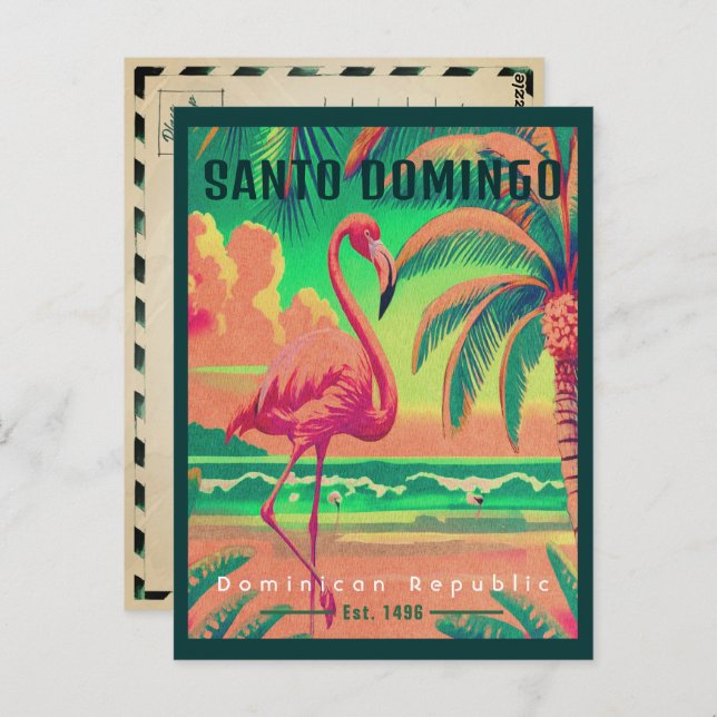 Cartão Postal Santo Domingo DR. Retro Flamingos Souvenir 1950 (Frente/Verso)