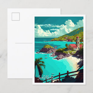 Cartão Postal Santo Martin Caribe Vintage Ilustração
