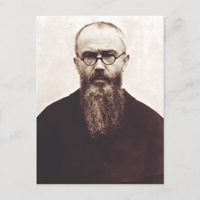Cartão Postal Santo Maximilian Kolbe padre católico polonês (Frente)