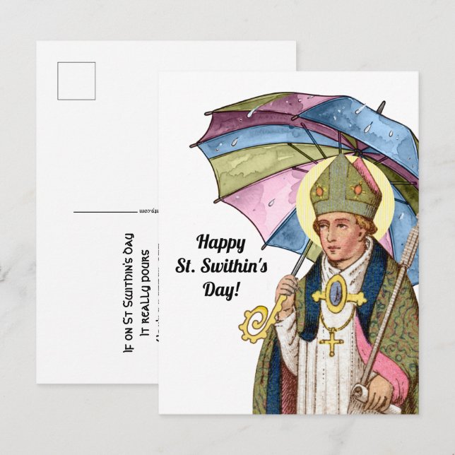 Cartão Postal Santo Swithun com Guarda-chuva (Frente/Verso)
