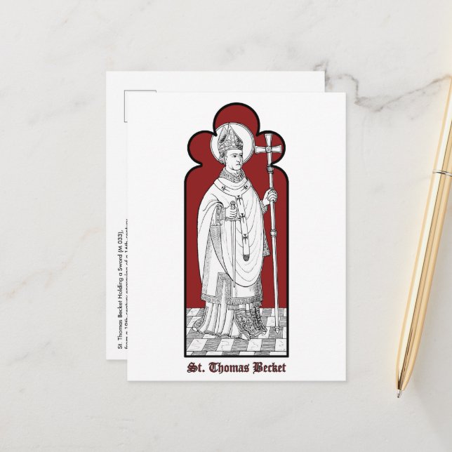 Cartão Postal Santo Tomás Becket segurando uma espada (M 033) (Frente/Verso In Situ)