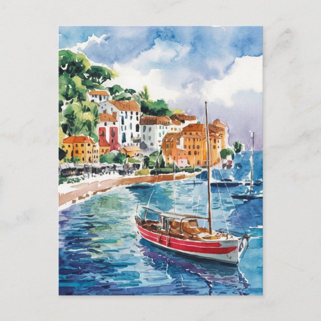 Cartão Postal Santo Tropez França — Pintura Por Aquarela (Frente)