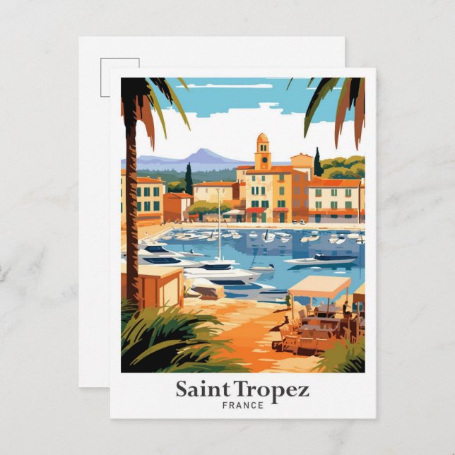 Cartão Postal Santo Tropez France - Ilustração Viagem (Frente/Verso)