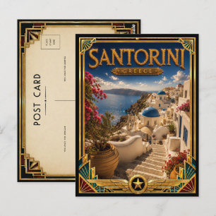 Cartão Postal Santorini Grécia Arte Deco Clássico à Beira do Pen