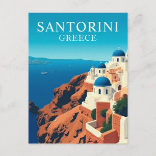 Cartão Postal Santorini, Grécia Casas Brancas Viagem Vintage