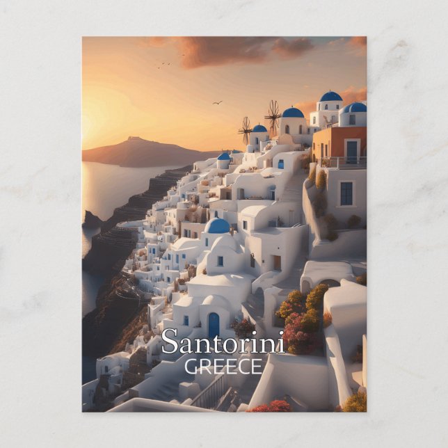 Cartão Postal Santorini, Grécia: Paraíso de Férias Inesquecível (Frente)