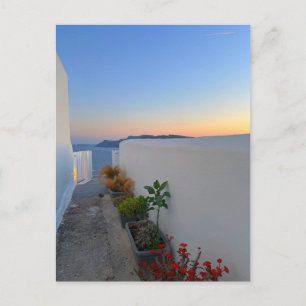 Cartão Postal Santorini Grécia Street Vegetal Sunset