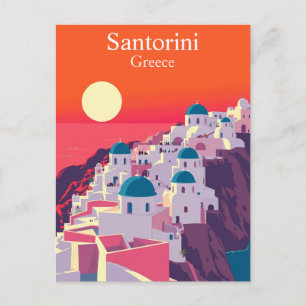 Cartão Postal Santorini, Grécia Viagem Antiga Cúpulas Azuis