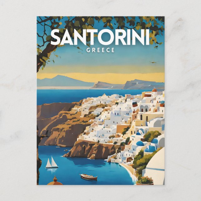 Cartão Postal Santorini Grécia Viagem Nostálgica (Frente)