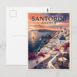 Cartão Postal Santorini Grécia Viagem Vintage
