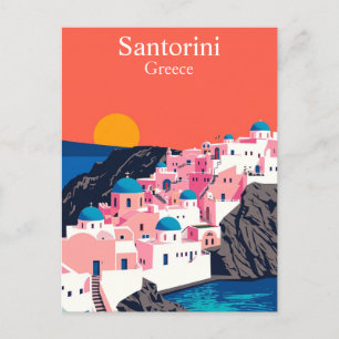 Cartão Postal Santorini, Grécia Viagens vintage Blue Domes