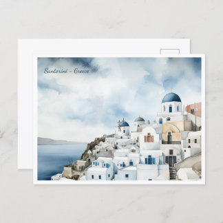 Cartão Postal Santorini Grécia Watercolor