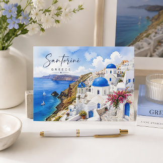 Cartão Postal Santorini Greece Watercolor