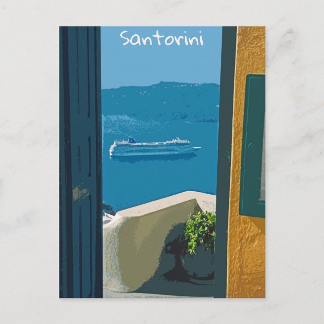 Cartão Postal Santorini, navio de cruzeiro Grécia (Frente)