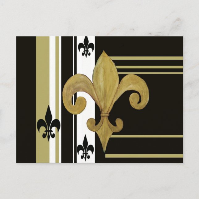 Cartão Postal Santos Black and Dourado Fleur de lis (Frente)