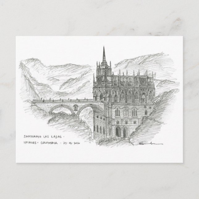 Cartão Postal Santuário Las Lajas, Ipiales, Colômbia (Frente)