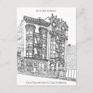 Cartão Postal São Francisco, CA Desenho da Rua Sutter