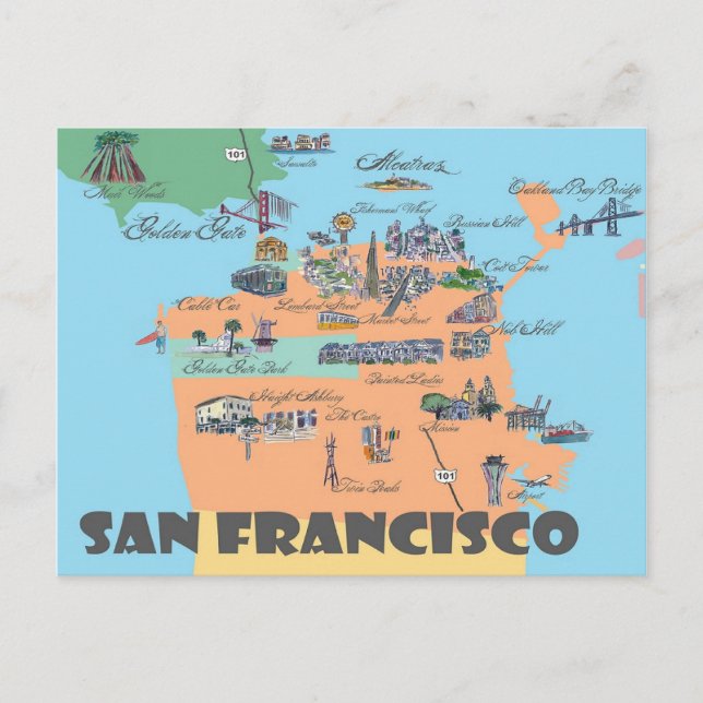 Cartão Postal São Francisco California Realça Mapas (Frente)