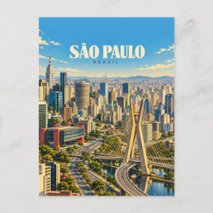Cartão Postal São Paulo Brasil Arte de Viagem Vintage