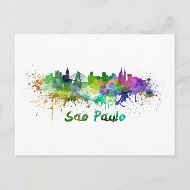 Cartão Postal Sao Paulo skyline in watercolor (Frente)