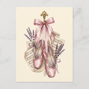 Cartão Postal Sapatilhas de Ballet Rosa Vintage em Aquarela