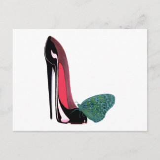 Cartão Postal Sapato Stiletto Preto e Borboleta