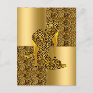 Cartão Postal Sapatos de salto alto elegantes de leopardo dourad