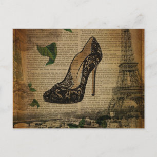 Cartão Postal Sapatos femininos vintage da Torre Eiffel de Paris