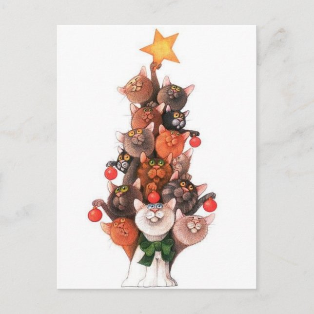 Cartão Postal Sapin de Noël en chats (Frente)