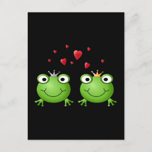 Cartão Postal Sapo Casal com corações.