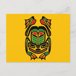Cartão Postal Sapo de Arte Nativo Haida - preto no amarelo
