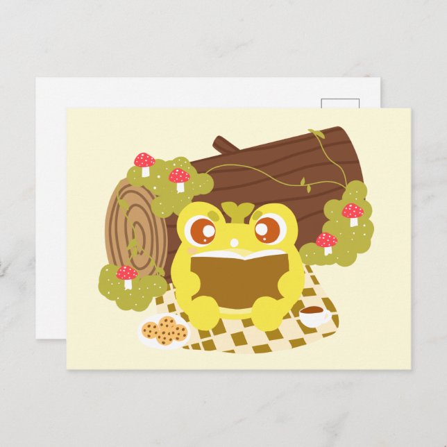 Cartão Postal Sapo De Picnic Lendo Um Livro (Frente/Verso)