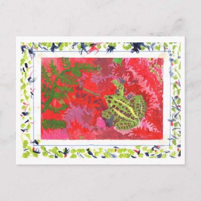 Cartão Postal Sapo em bog vermelho no cartão-postal com quadro p (Frente)