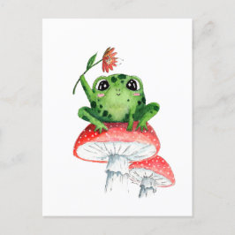 Cartão Postal Sapo Fofo em Cogumelo pintura original em aquarela