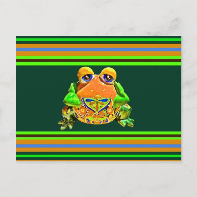 Cartão Postal Sapo Funky Laranja Verde Riscado Presentes Novidad (Frente)