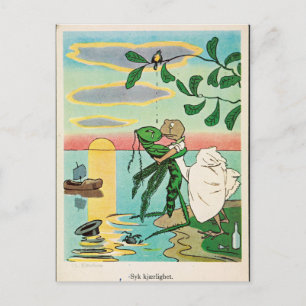 Cartão Postal Sapo Inseto Romântico Beijo à Beira-Mar Vintage