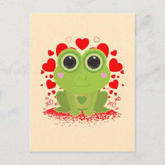 Cartão Postal Sapo Kawaii Fofo Com Corações em Creme Suave Amare