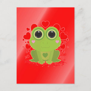 Cartão Postal Sapo Kawaii Fofo Com Corações em Gradiente Vermelh